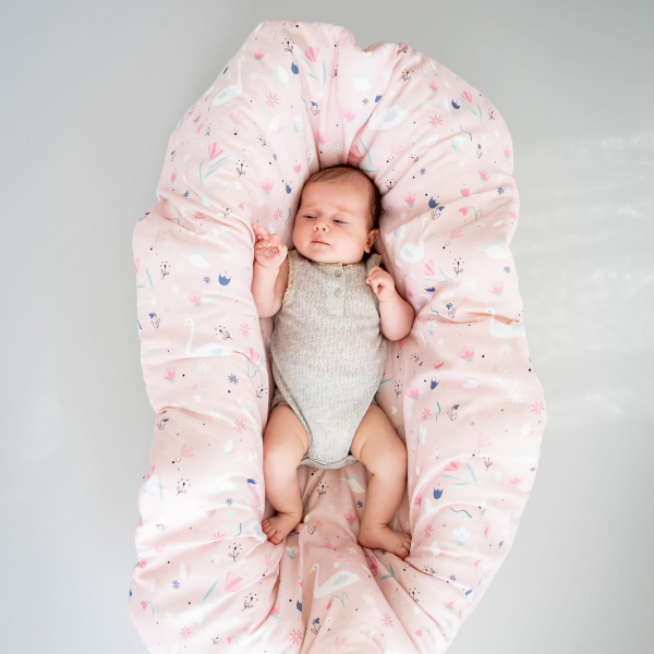 Blush swan baby komplet kołderka i poduszka - komplet pościeli dla niemowląt